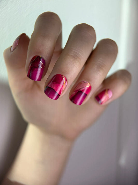 Manicure Divorces. Red. Gold Foil. Nail wraps WM-440