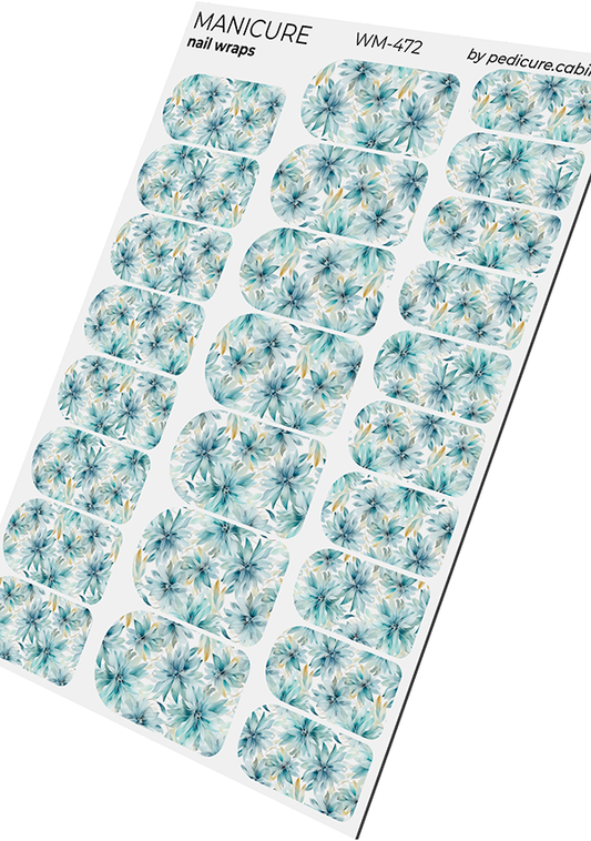 Manicure Flowers. Blue. Nail wraps WM-472