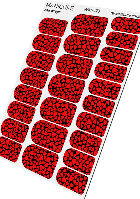 Manicure Hearts. Black Background. Nail wraps WM-473