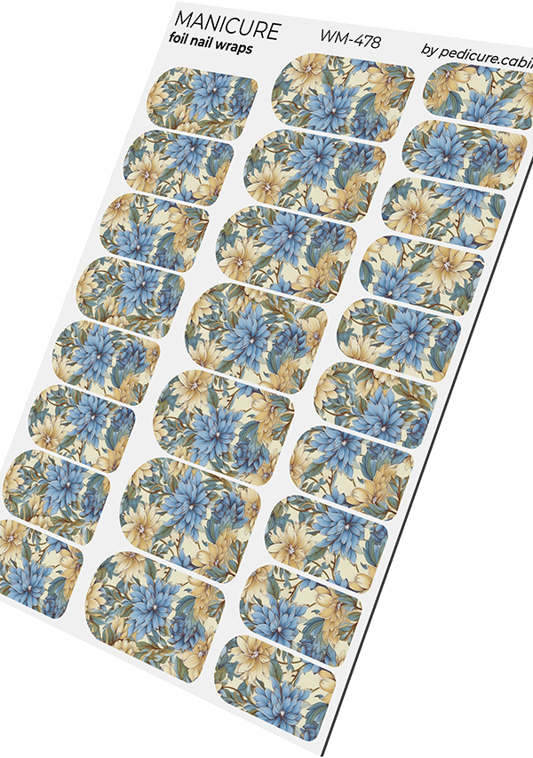 Manicure Flowers. Silver Foil. Nail wraps WM-478