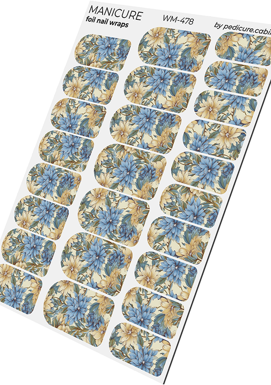 Manicure Flowers. Silver Foil. Nail wraps WM-478
