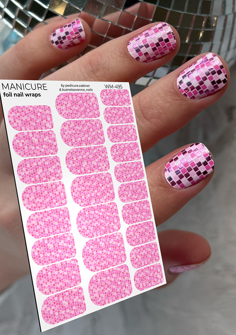 Manicure Disco Ball. Pink. Colored Foil. Nail wraps WM-495