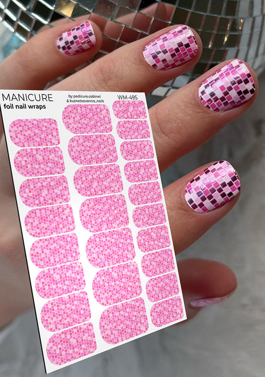Manicure Disco Ball. Pink. Colored Foil. Nail wraps WM-495
