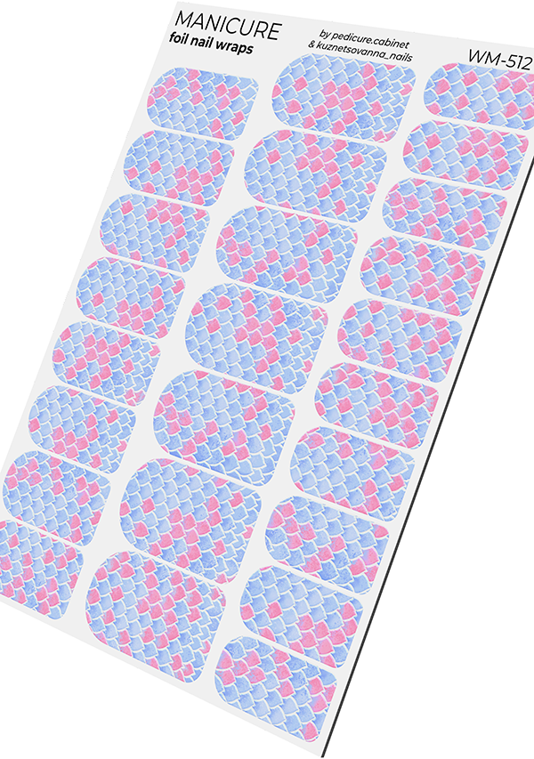 Manicure Mermaid Blue and Pink. Colored Foil. Nail wraps WM-512
