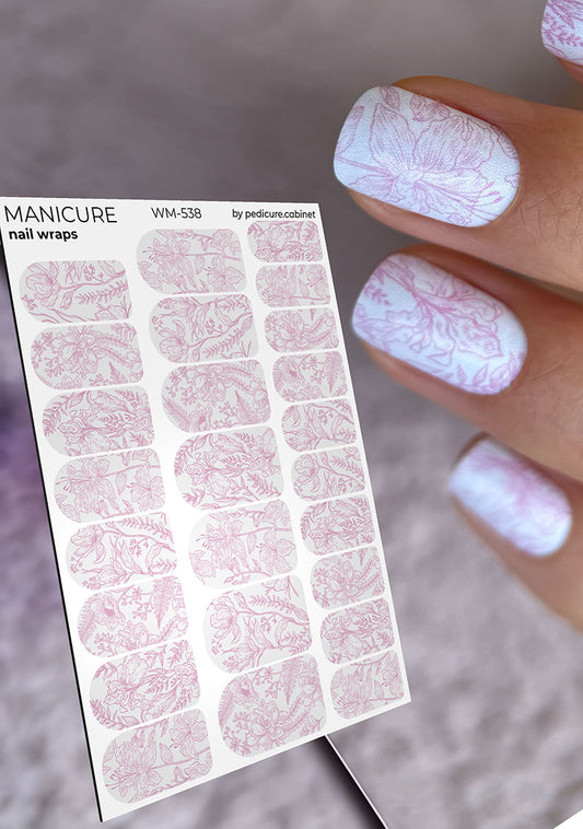 Manicure Pink Flowers. Nail wraps WM-538