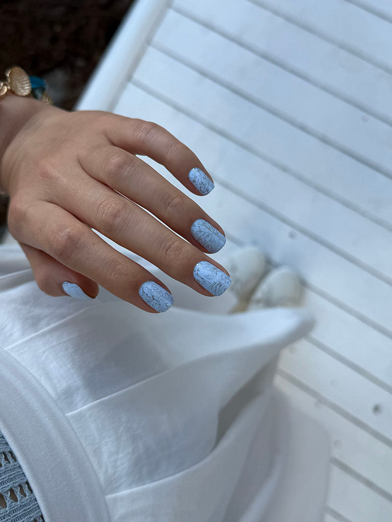 Manicure Gray Flowers. Colored Foil. Nail wraps WM-552