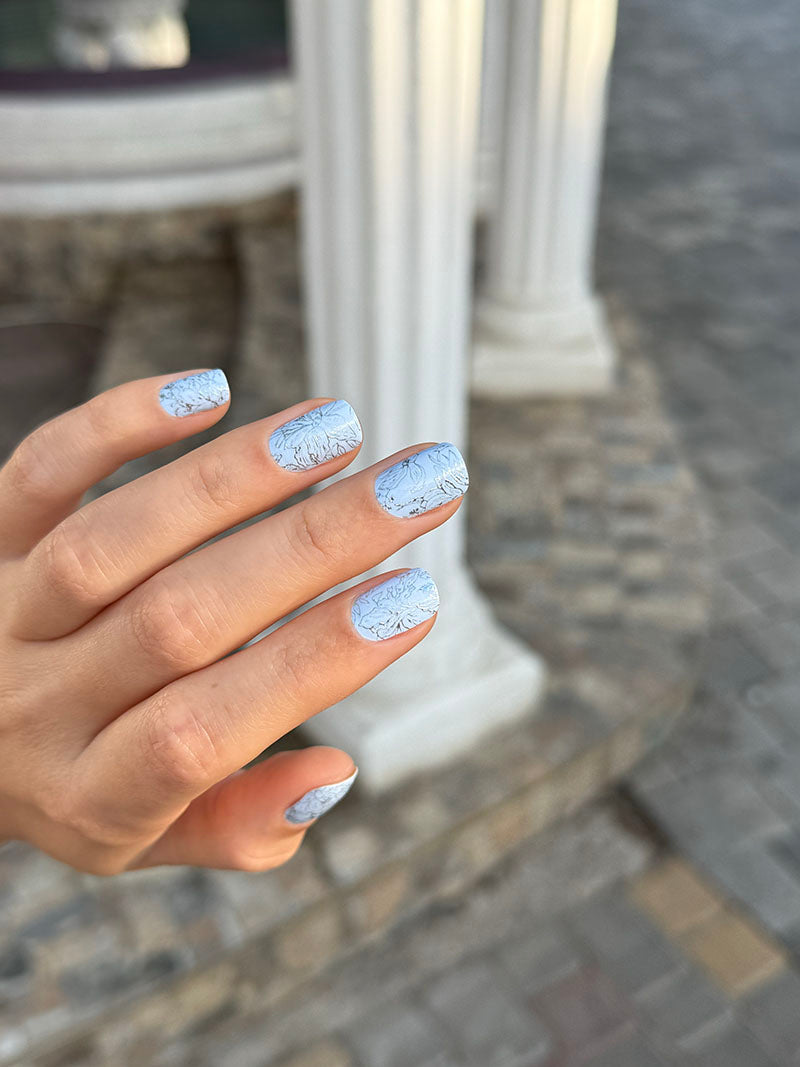 Manicure Gray Flowers. Colored Foil. Nail wraps WM-552