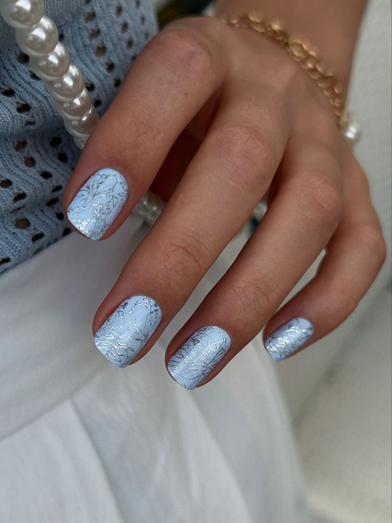 Manicure Gray Flowers. Colored Foil. Nail wraps WM-552