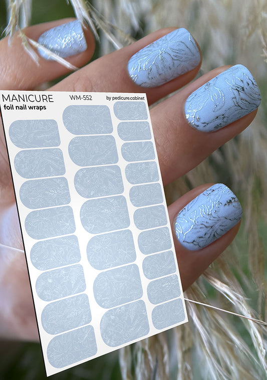 Manicure Gray Flowers. Colored Foil. Nail wraps WM-552