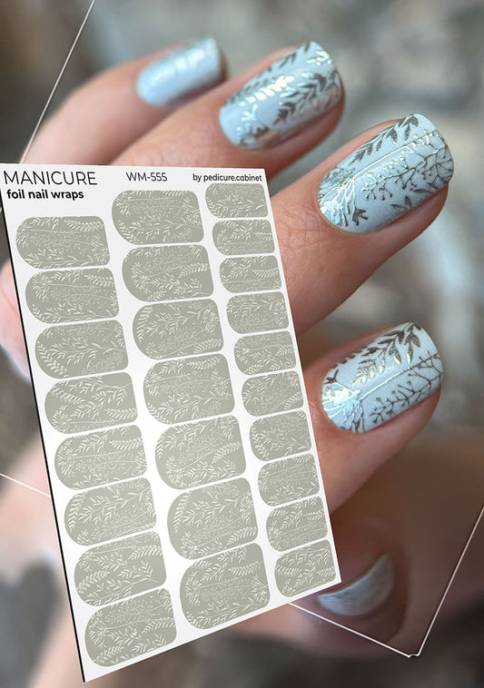 Manicure Flowers Beige. Colored Foil. Nail wraps WM-555
