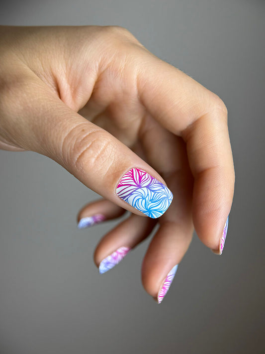 Manicure Leaves. Pink and Blue Gradient. Nail wraps WM-590