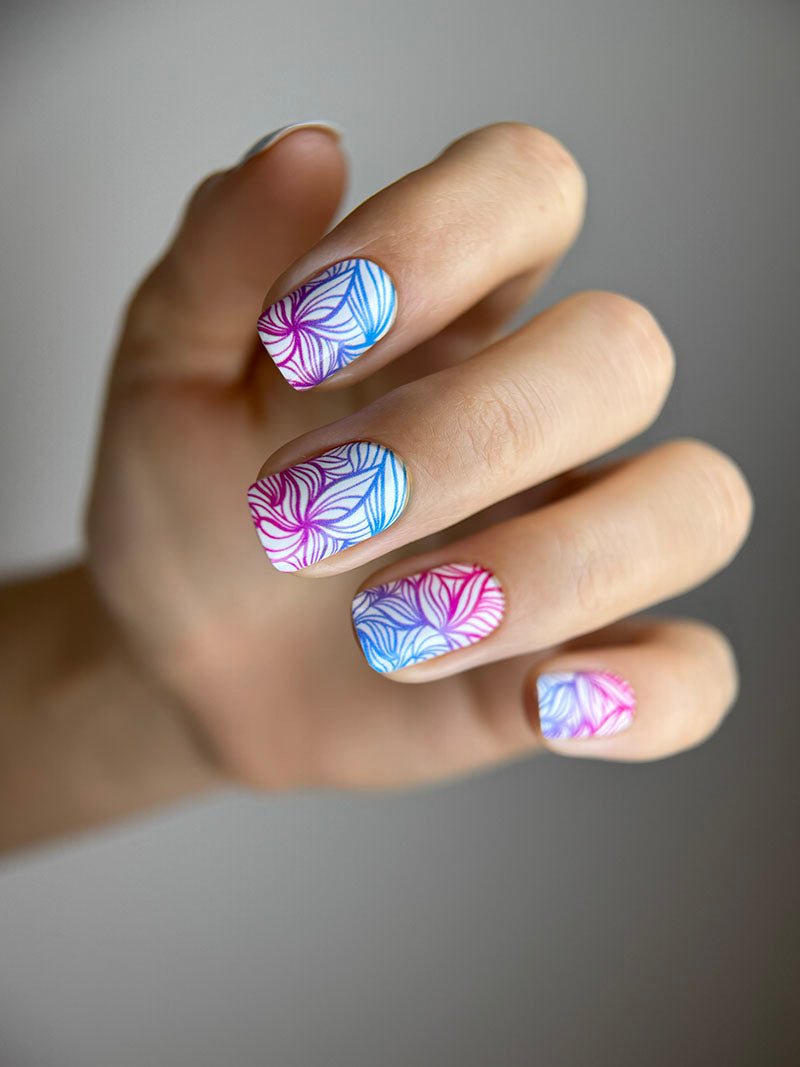 Manicure Leaves. Pink and Blue Gradient. Nail wraps WM-590