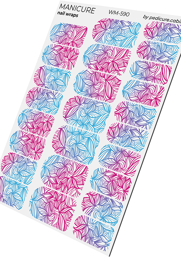 Manicure Leaves. Pink and Blue Gradient. Nail wraps WM-590