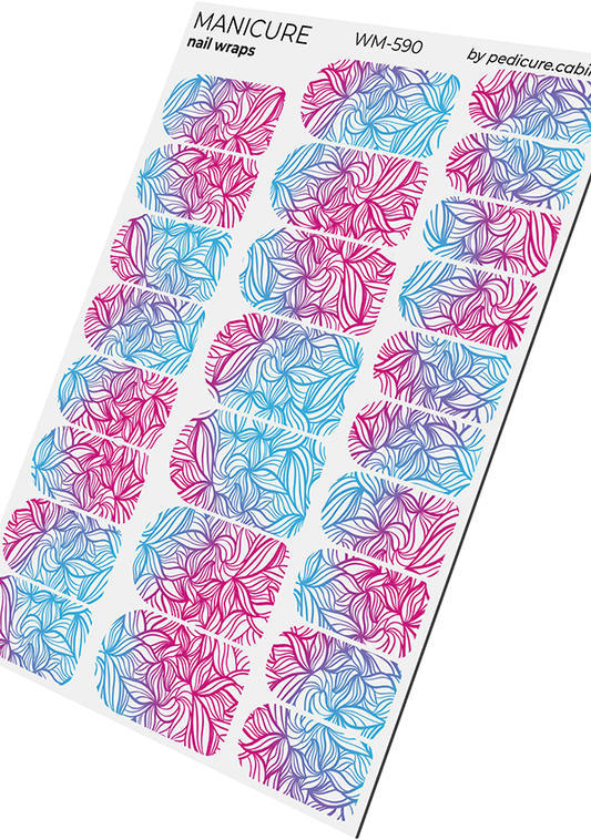 Manicure Leaves. Pink and Blue Gradient. Nail wraps WM-590