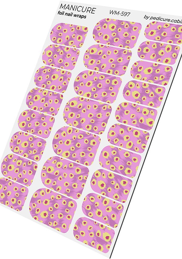 Manicure Yellow Spots. Pink Background. Gold Foil. Nail wraps WM-597