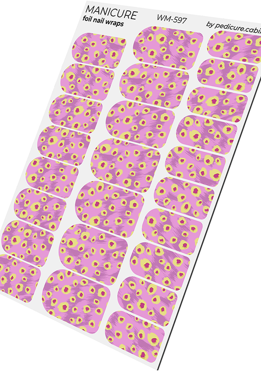 Manicure Yellow Spots. Pink Background. Gold Foil. Nail wraps WM-597