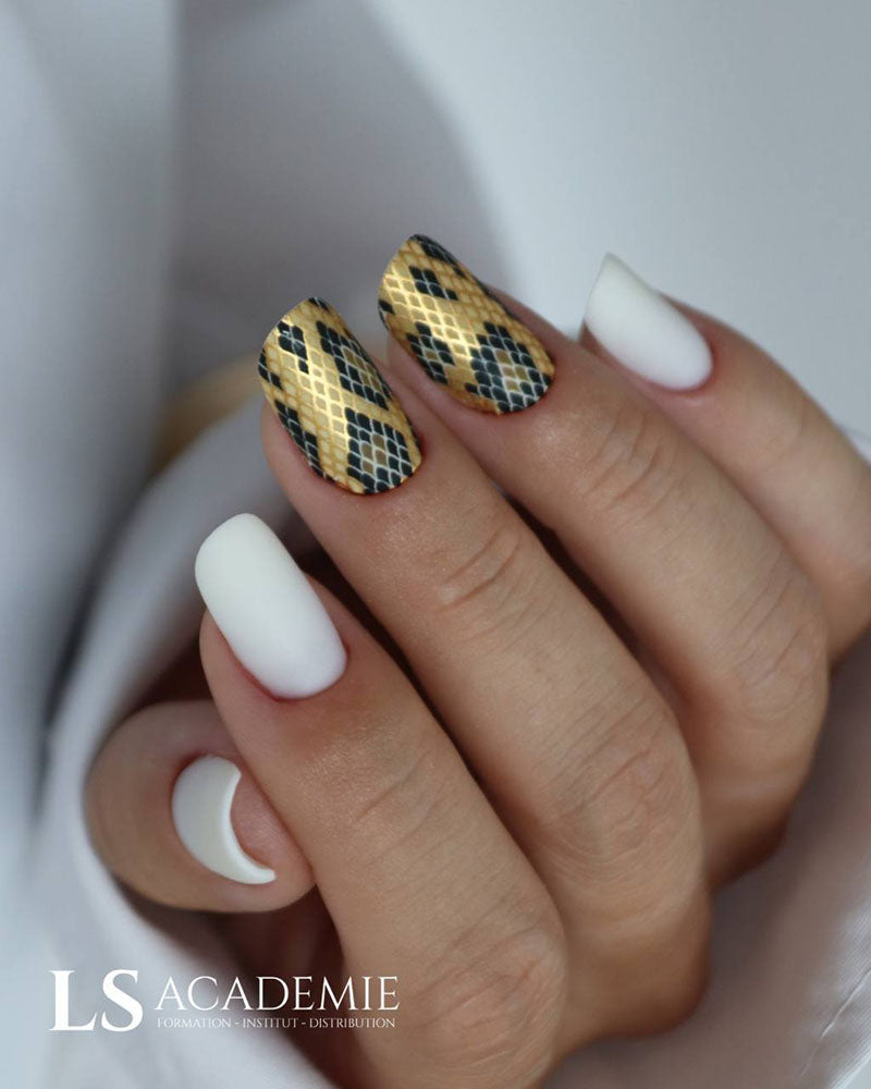 Manicure Python. Brown. Gold Foil. Nail wraps WM-599