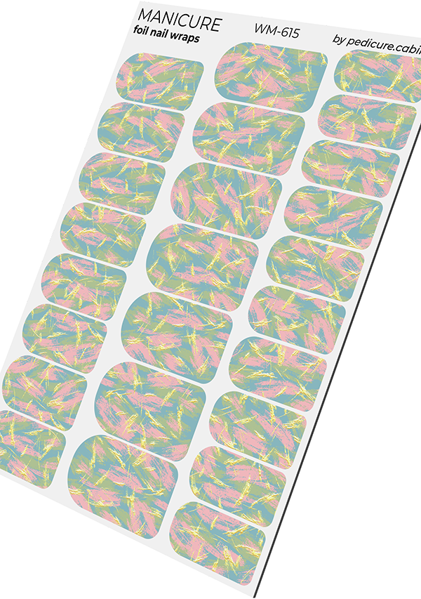 Manicure Strokes: Pink, Blue, Green. Foil gold. Nail wrap WM-615