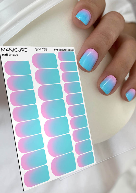Manicure Gradient. Pink and blue. Nail wrap WM-795