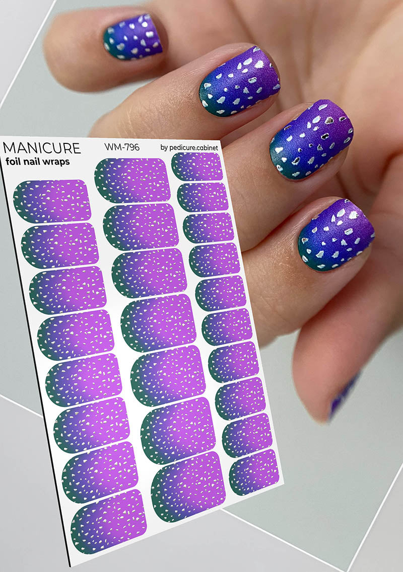 Manicure Gradient. Three colors. Foil silver. Nail wrap WM-796