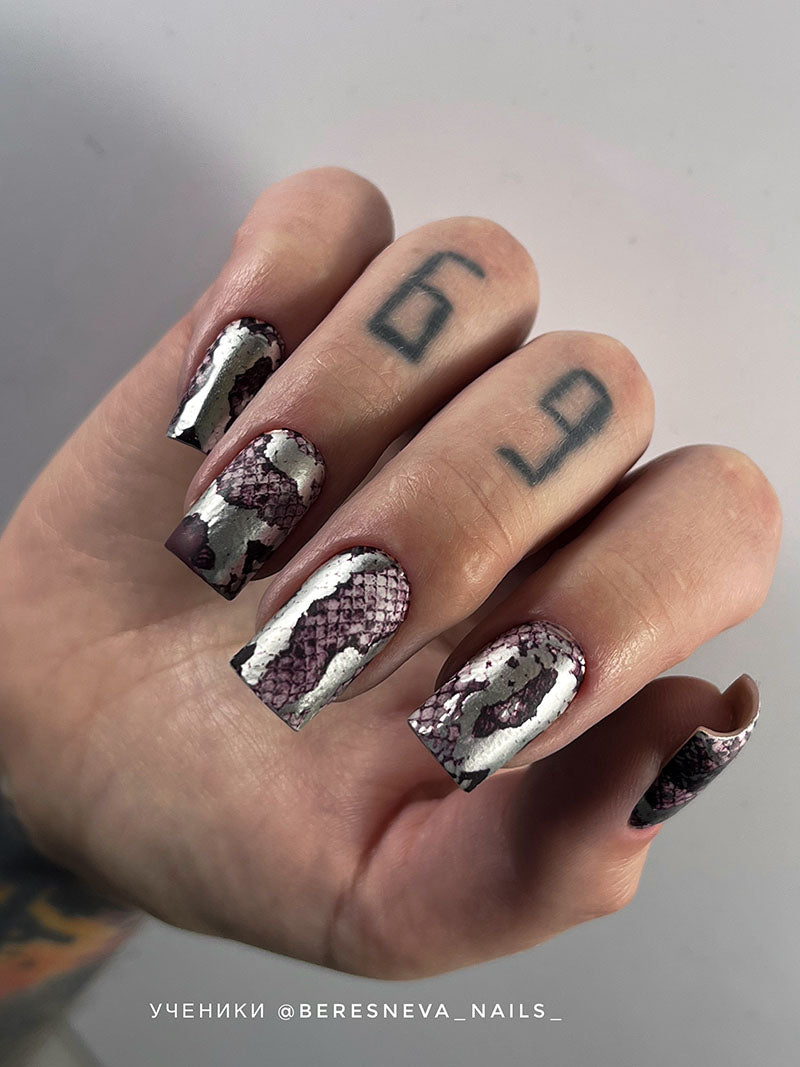 Manicure Python. Lilac. Foil silver. Nail wrap WM-887