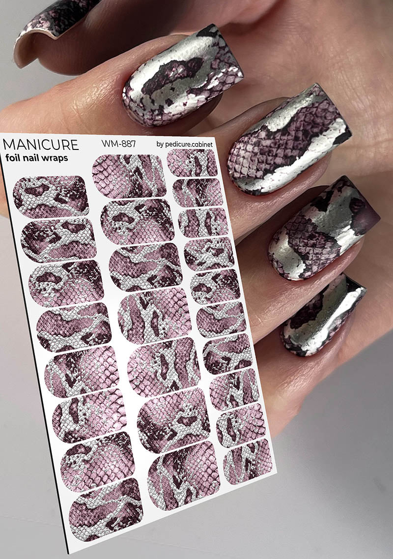 Manicure Python. Lilac. Foil silver. Nail wrap WM-887