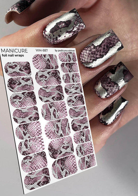 Manicure Python. Lilac. Foil silver. Nail wrap WM-887