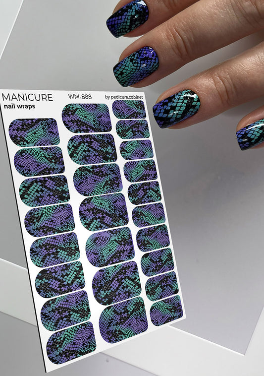 Manicure Reptile. Green purple. Nail wrap WM-888