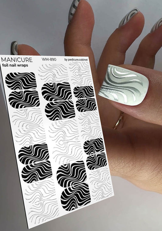 Manicure Waves. Foil silver. Nail wrap WM-890