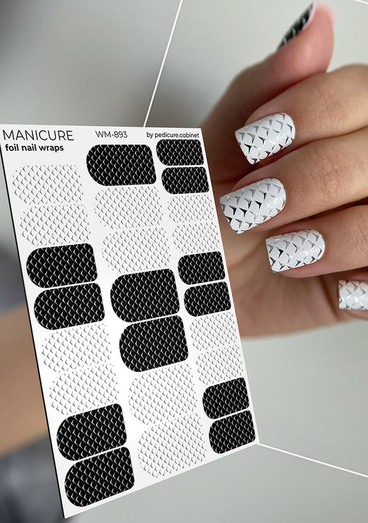 Manicure Checkmarks. Foil silver. Nail wrap WM-893