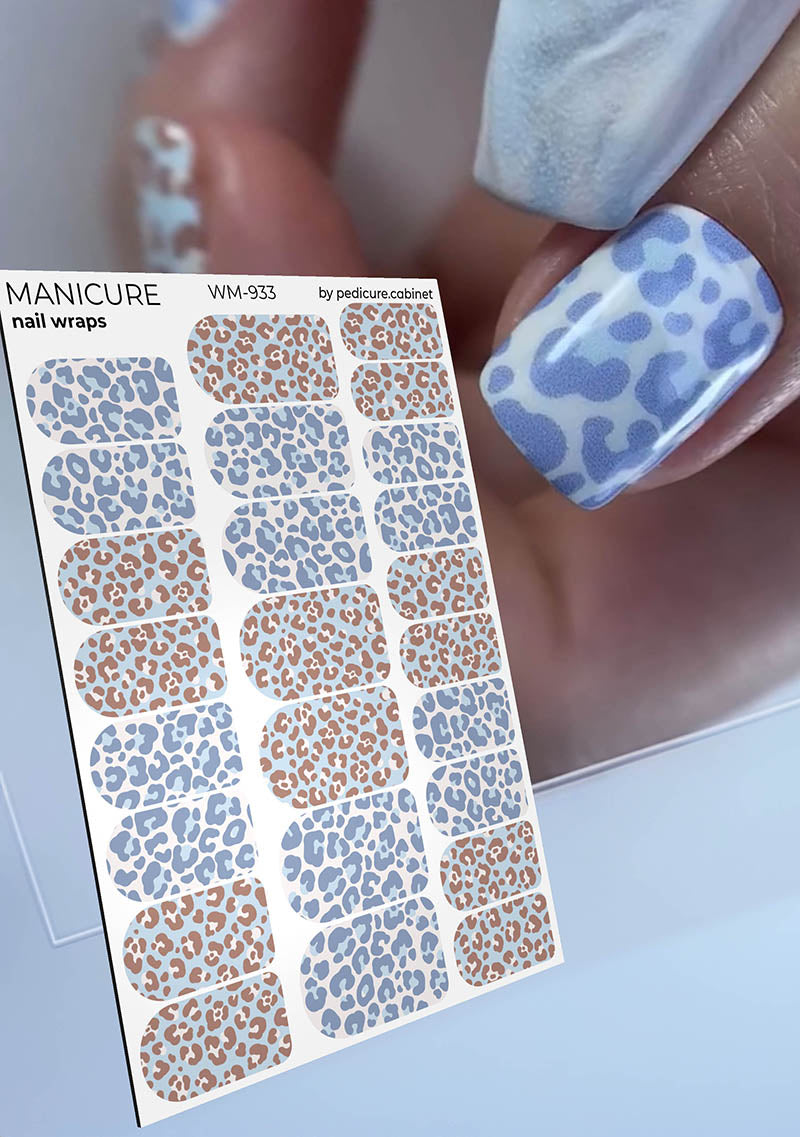 Manicure Mix animal. Blue brown Leo. Nail wrap WM-933