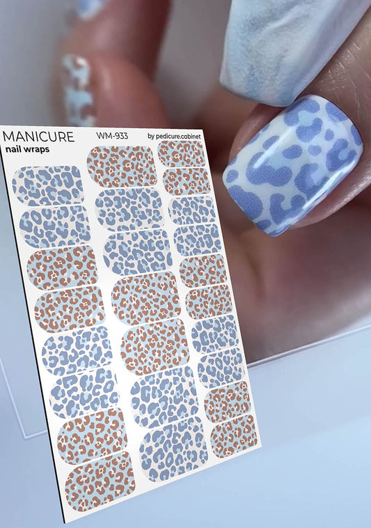 Manicure Mix animal. Blue brown Leo. Nail wrap WM-933