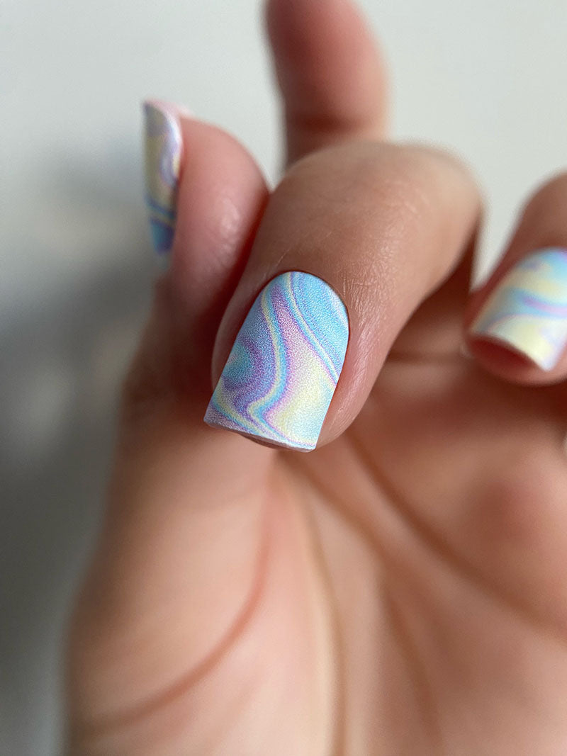 Manicure Divorces. Blue yellow lilac. Nail wrap WM-938