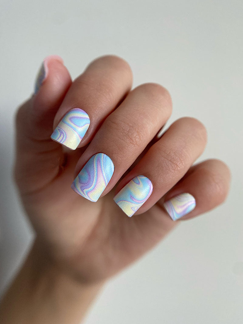 Manicure Divorces. Blue yellow lilac. Nail wrap WM-938