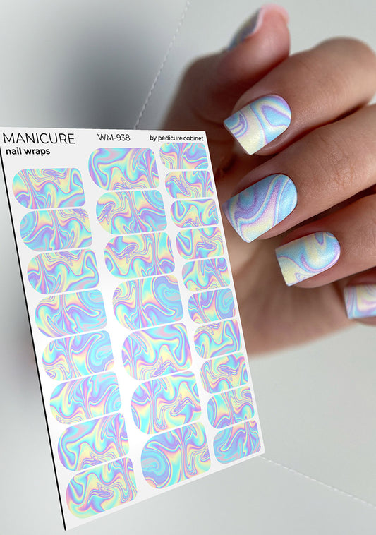 Manicure Divorces. Blue yellow lilac. Nail wrap WM-938