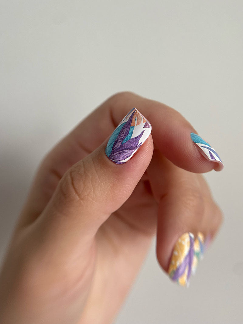 Manicure Large leaves. Pastel. Nail wrap WM-940