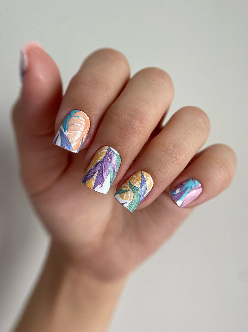 Manicure Large leaves. Pastel. Nail wrap WM-940