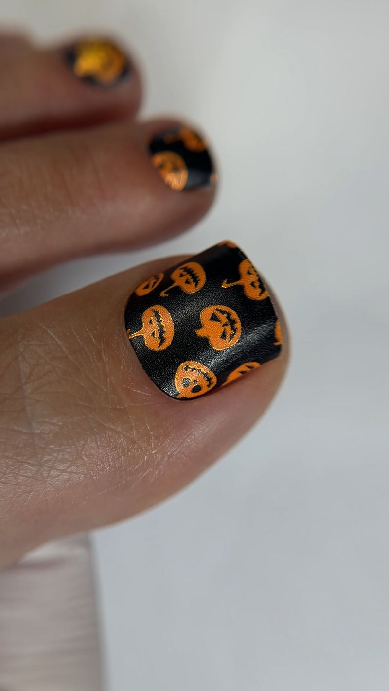 Pedicure Halloween orange. Colored Foil. Nail wraps WR-284