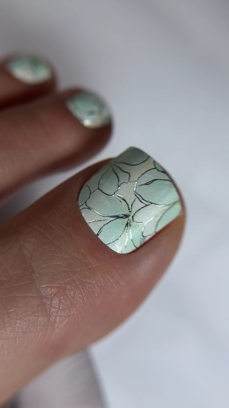 Pedicure Flowers light green. Colored Foil. Nail wraps WR-374