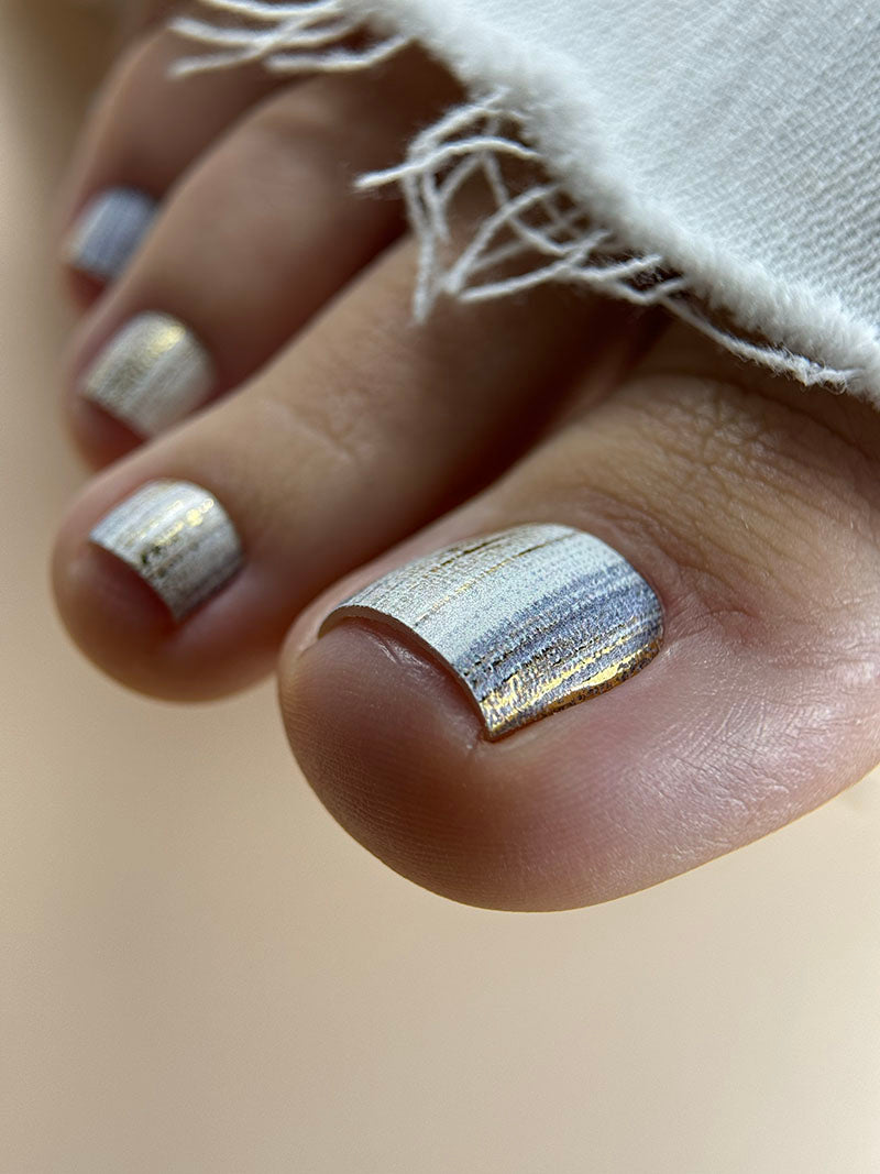 Pedicure Strokes with beige and gray. Gold Foil. Nail wraps WR-406