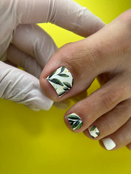 Pedicure Green twigs. Gold Foil. Nail wraps WR-454