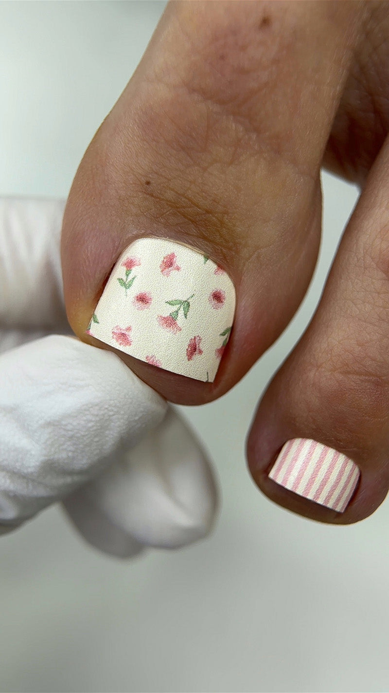Pedicure Flowers and Stripes. Nail wraps WR-488