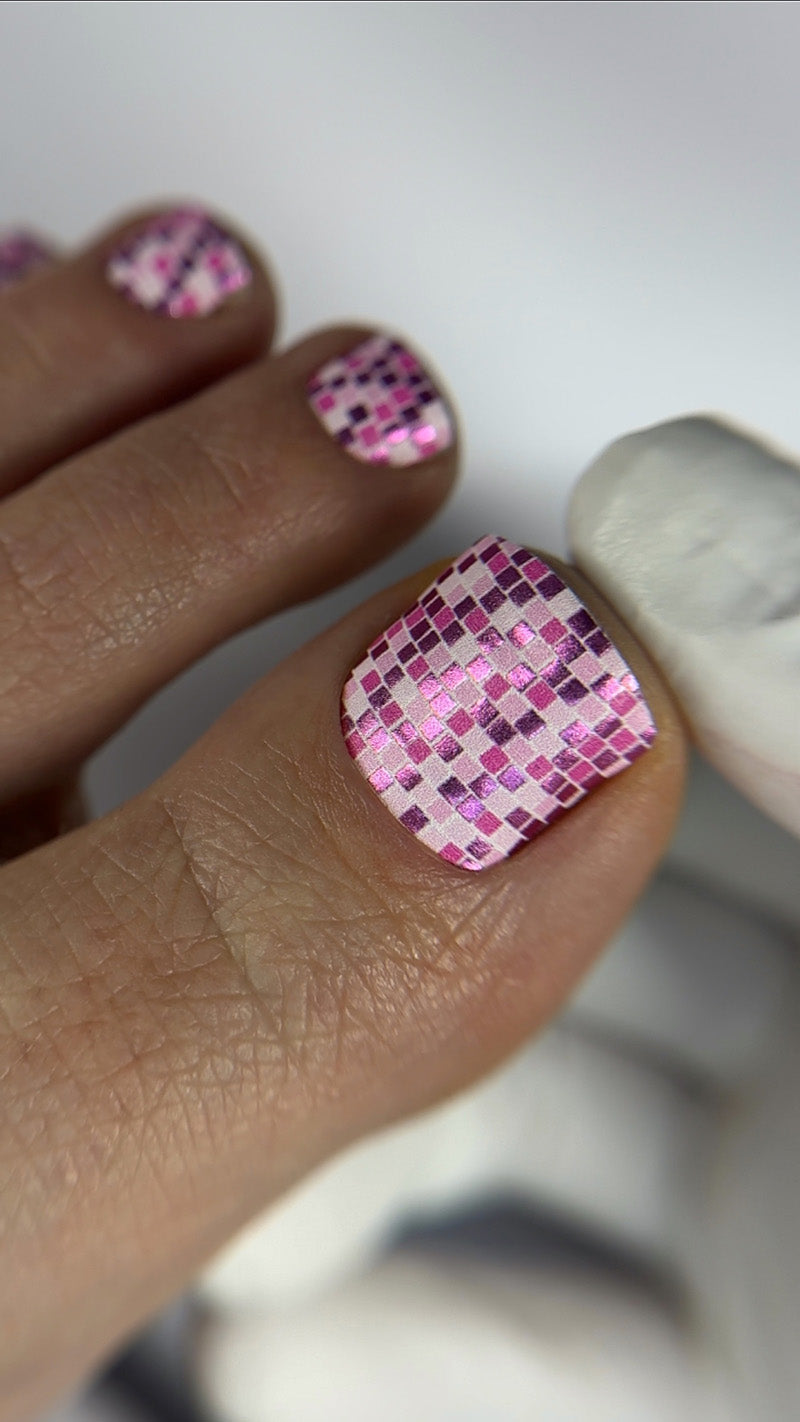 Pedicure Disco Ball. Pink. Colored Foil. Nail wraps WR-496