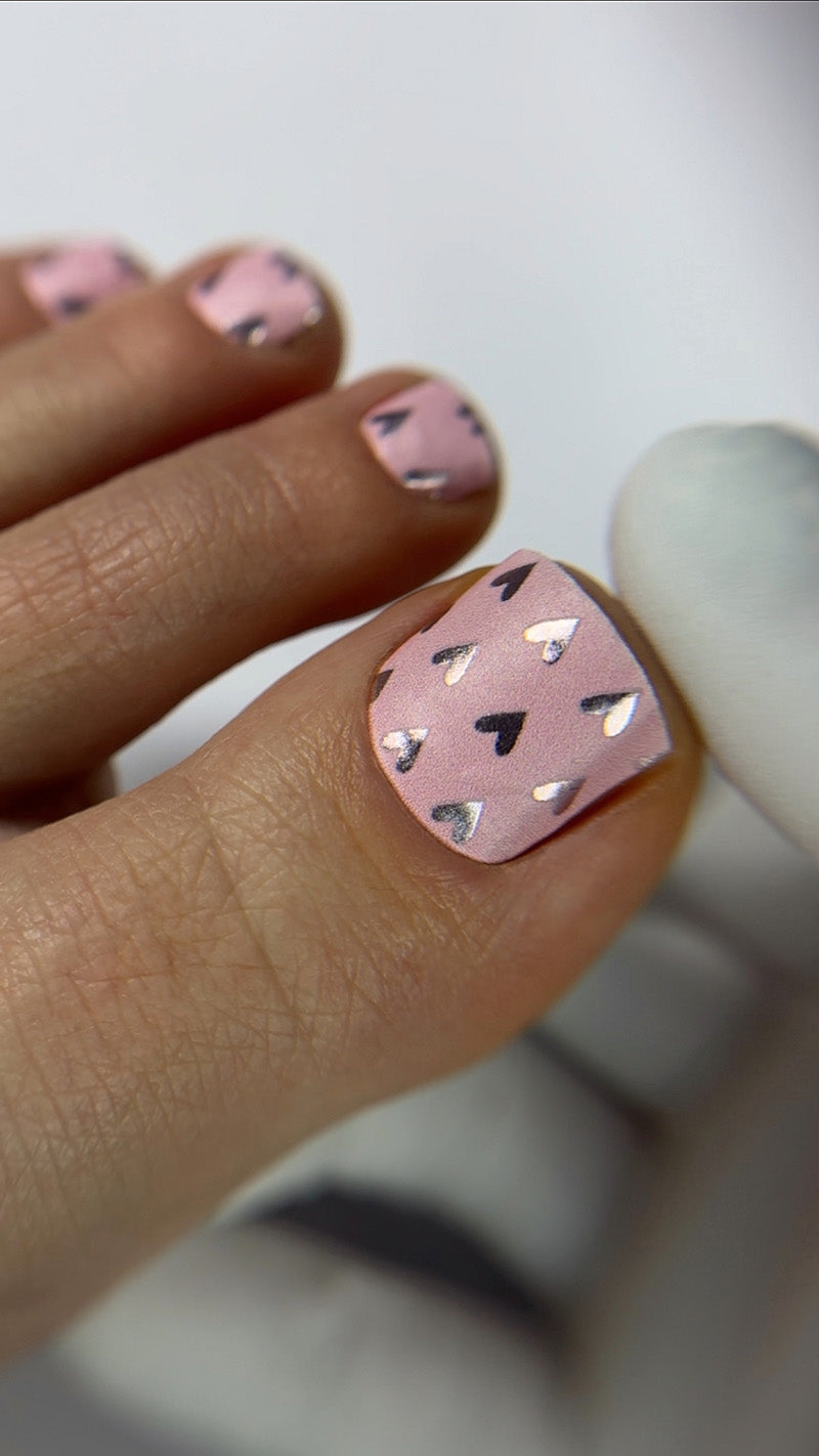 Pedicure Hearts. Pink. Colored Foil. Nail wraps WR-498
