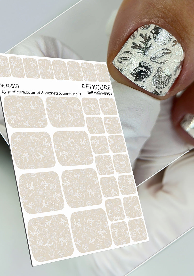Pedicure Shells. Beige. Colored Foil. Nail wraps WR-510