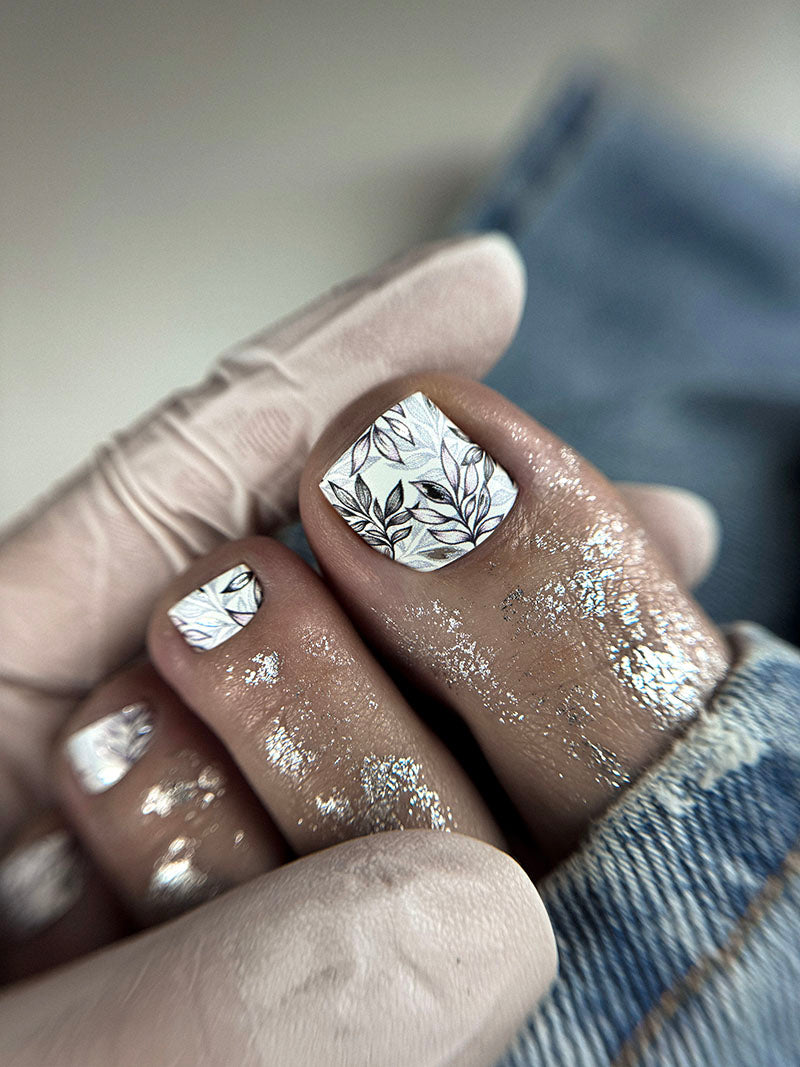 Pedicure Twigs. Silver Foil. Nail wraps WR-586