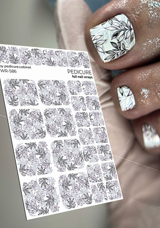 Pedicure Twigs. Silver Foil. Nail wraps WR-586