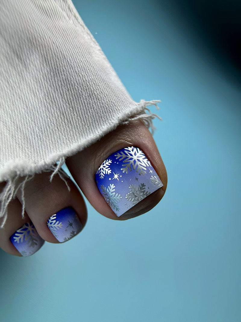 Pedicure Snowflakes. Gradient. Foil silver. Nail wrap WR-610