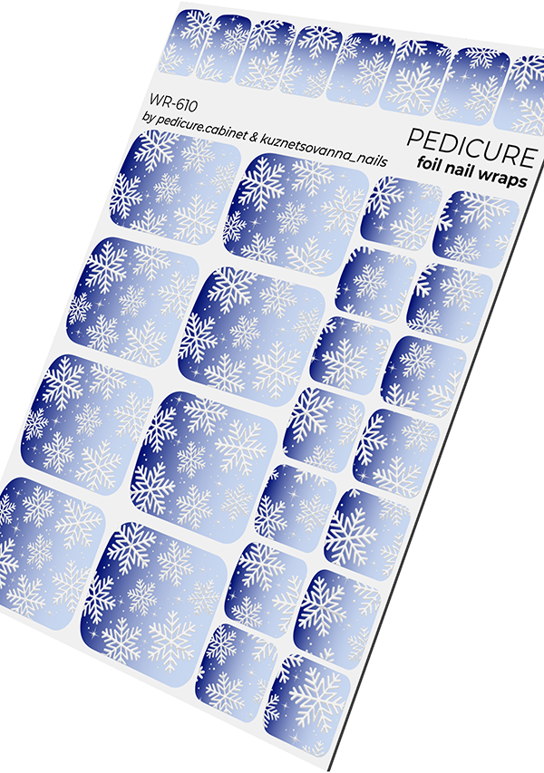 Pedicure Snowflakes. Gradient. Foil silver. Nail wrap WR-610