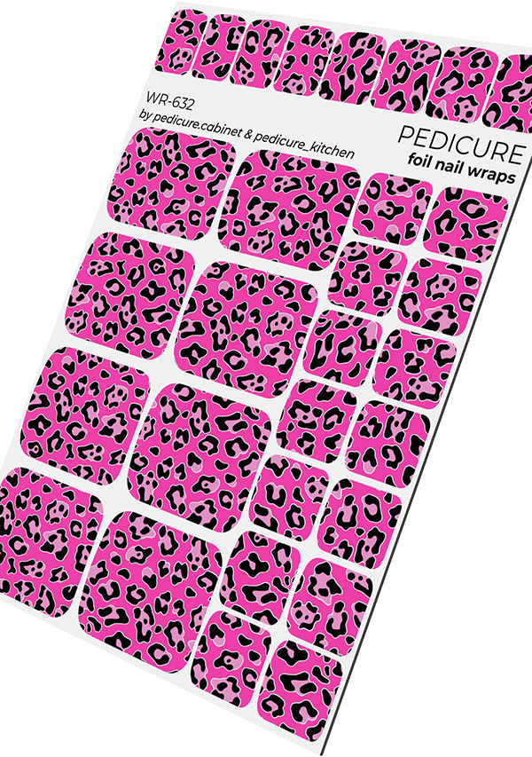 Pedicure Pink Leo. Foil silver. Nail wrap WR-632